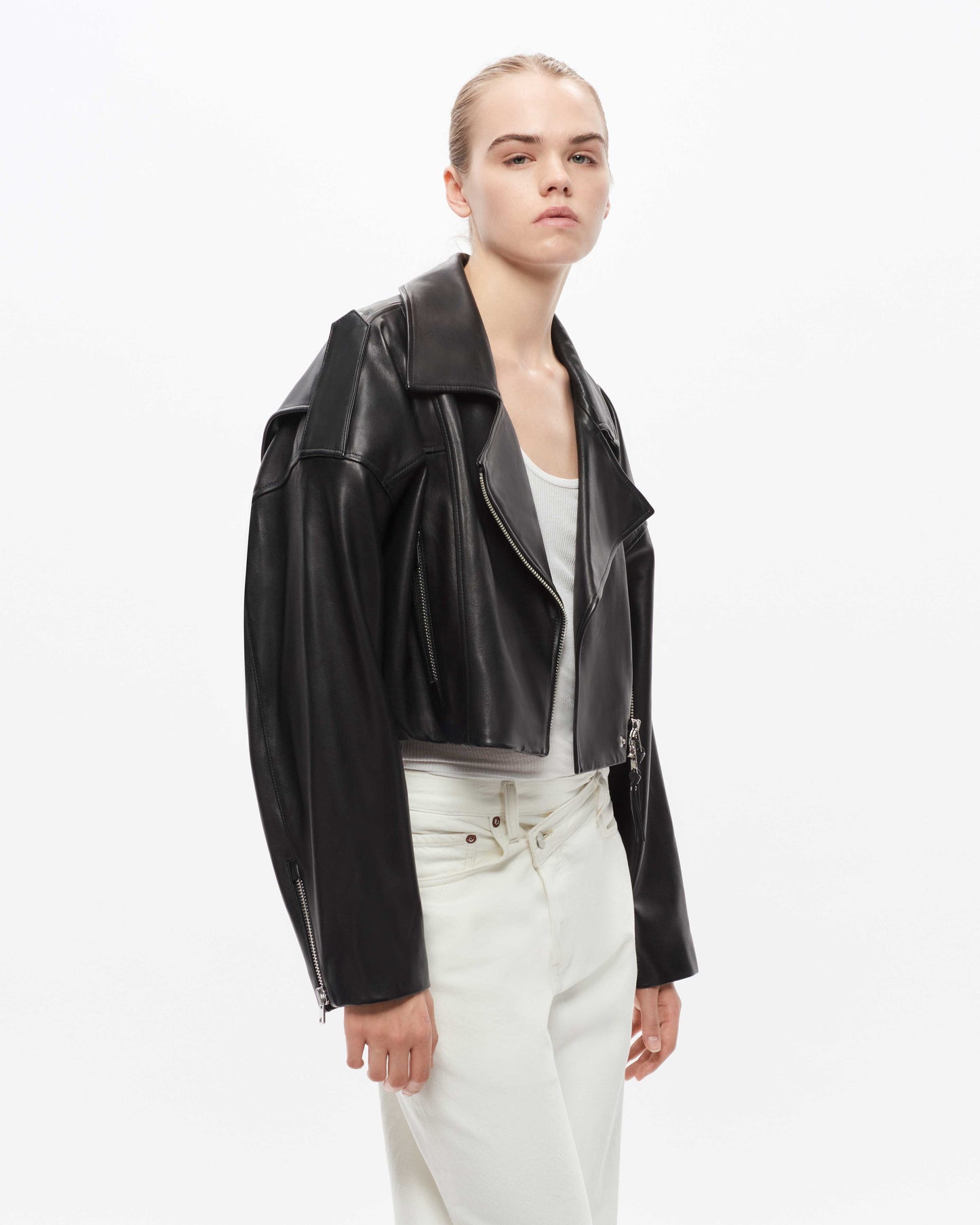Remi Cropped Leather Biker