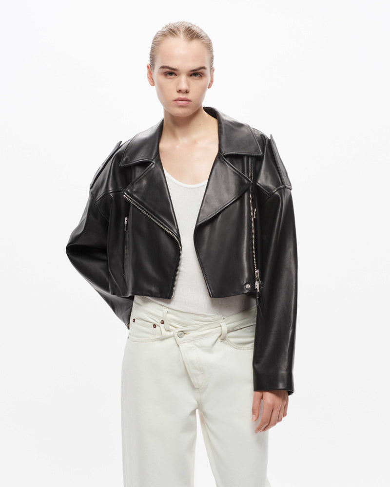 Remi Cropped Leather Biker