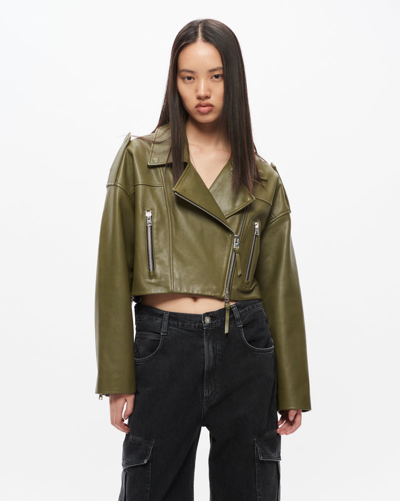 Remi Cropped Leather Biker