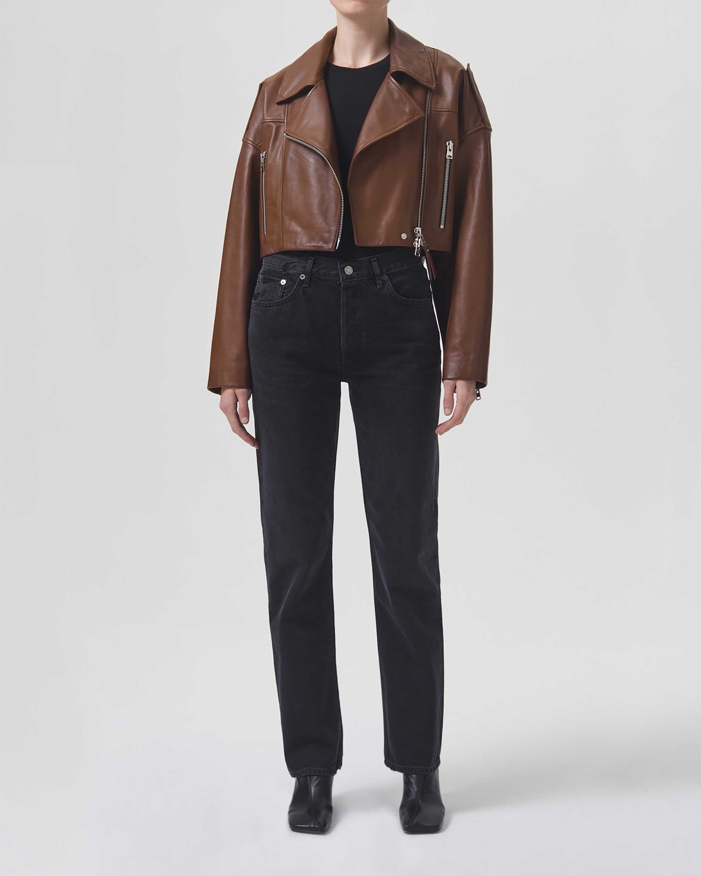 Remi Cropped Leather Biker
