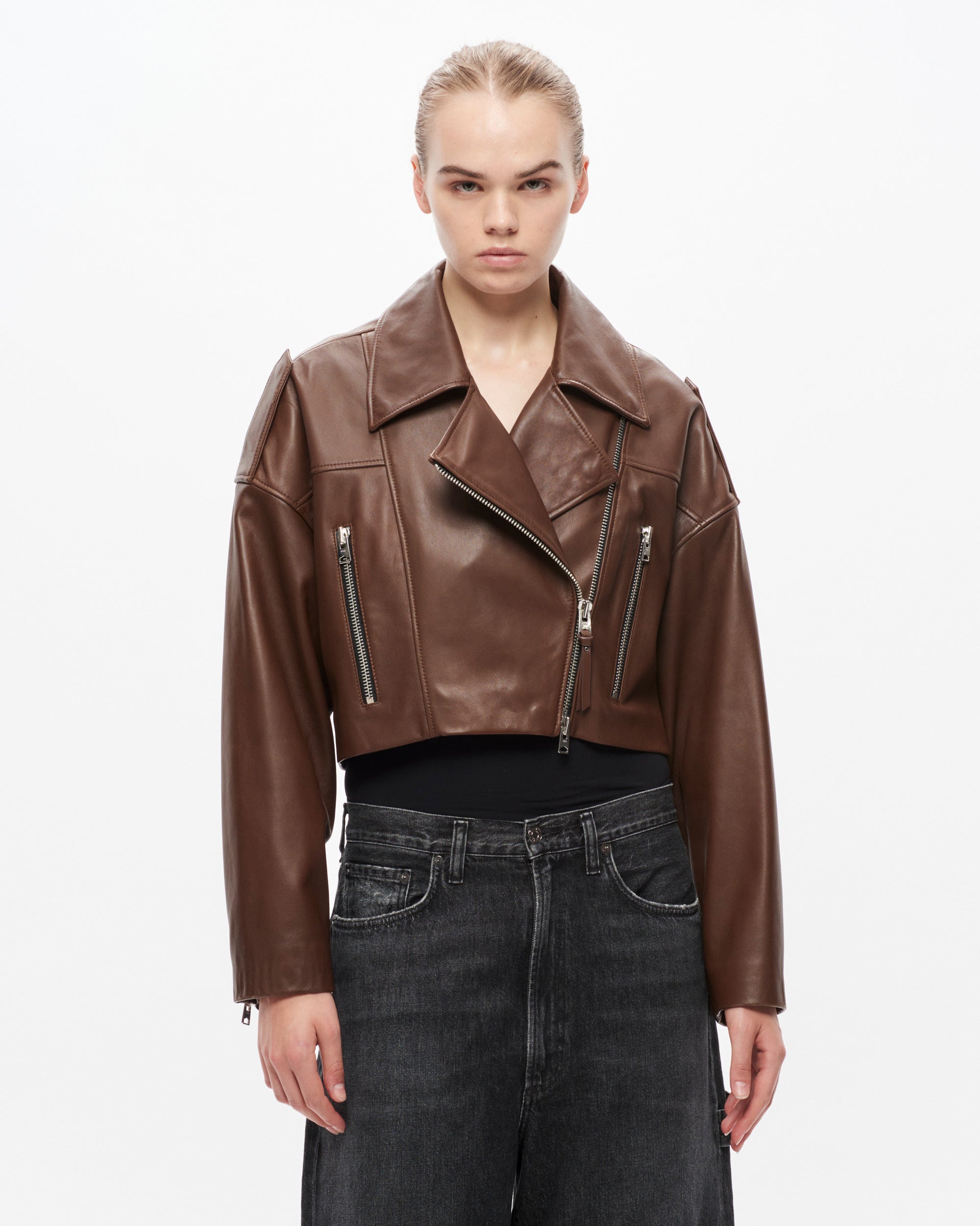 Remi Cropped Leather Biker x AGOLDE